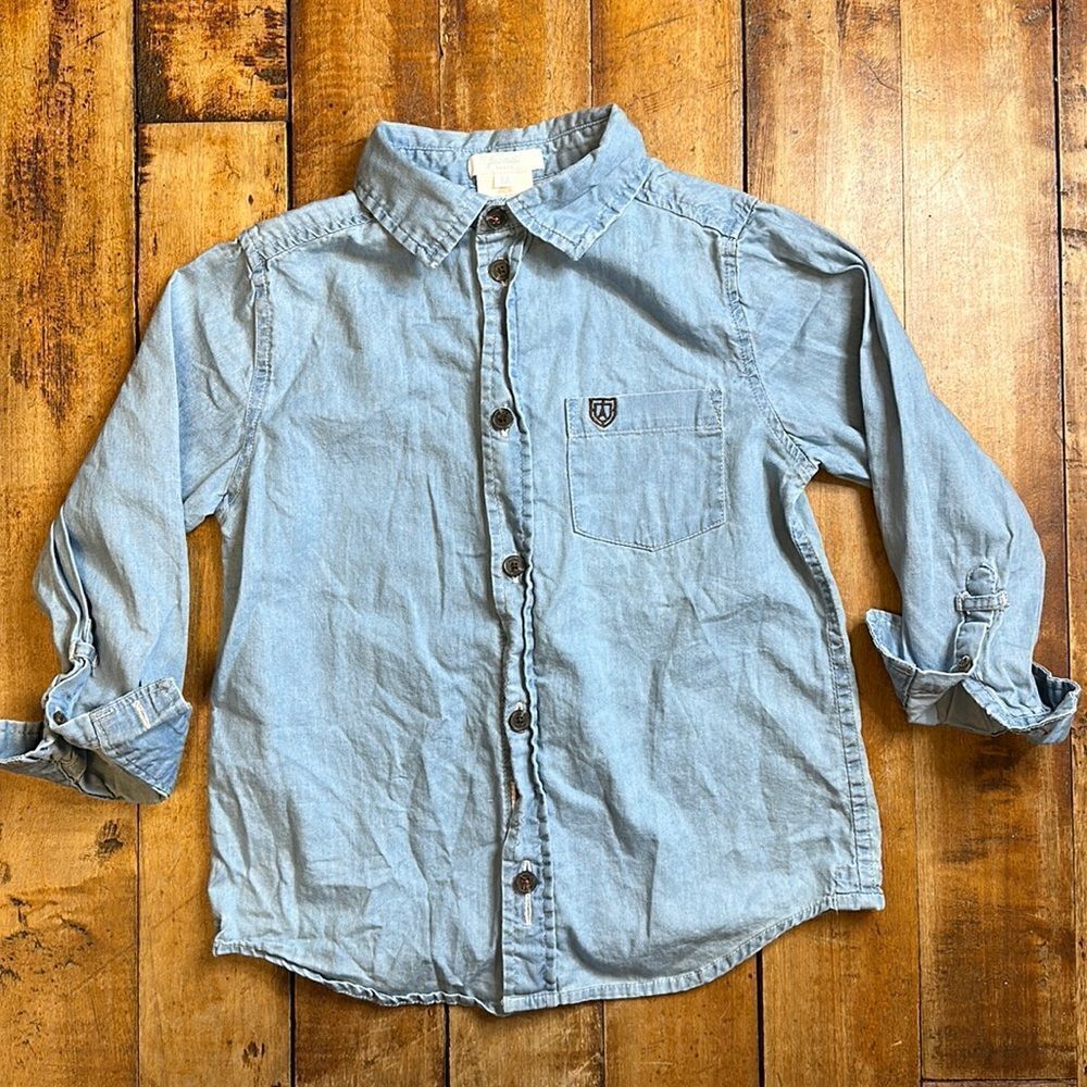 Jacadi Paris long sleeve shirt size 6 chambray button down shirt cotton spring